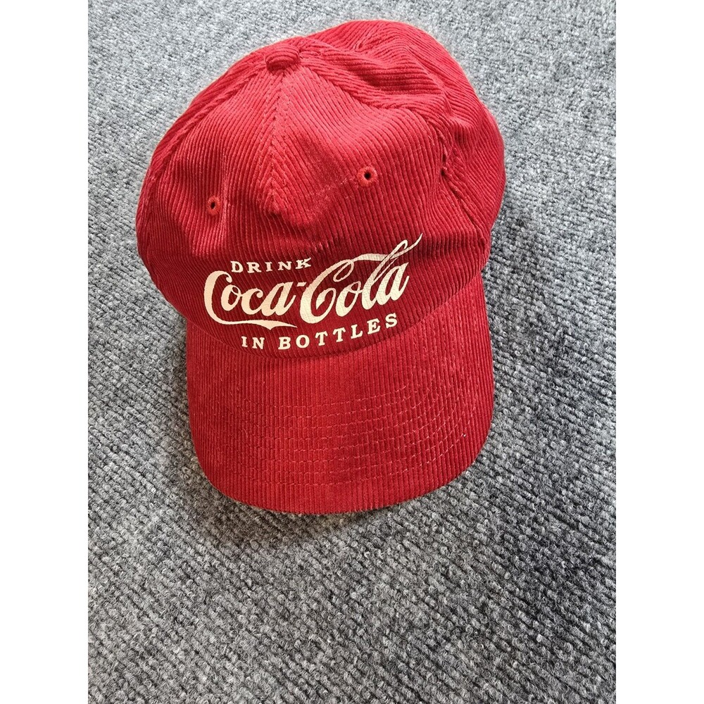 Vintage Coca Cola Corduroy Snapback Hat Red American Needle Cap Retro Coke